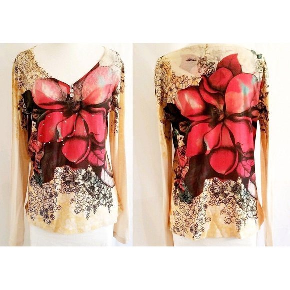 Appropriate Behavior Women’s Floral Sheer Lace Buttons Long Sleeve Shirt S (4-6) - Picture 1 of 9